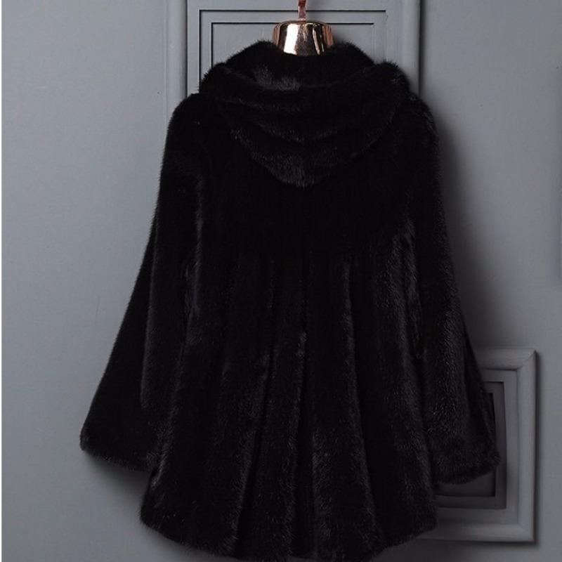 New imitation mink imitation fur coat imitation mink coat women's medium and long hooded waist pendulum imitation fur