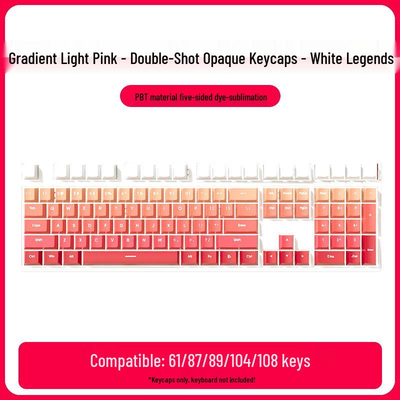 PBT Gradient Color Mechanical Keyboard Keycaps, Personalized Double Shot, Side Printed, Translucent, Five-Sided Dye Sublimation, Full Set