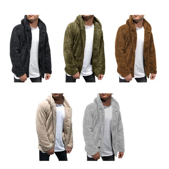Men Coat Lapel Long Sleeve Single Breasted Outerwear Solid Color Thickened Velvet Winter Jacket Overcoat