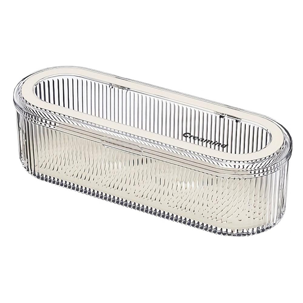 

Makeup Brush Organizer Storage Box with Draining Tray / Dustproof Cosmetic Tool Holder for Brushes Sponges Eyebrow Pencils