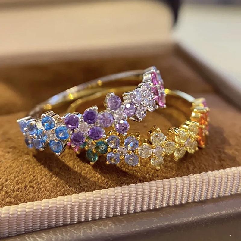 Zhuozhifan S925 Silver Dopamine Camouflage Colored Diamond Ring - Light Luxury Fashion Style