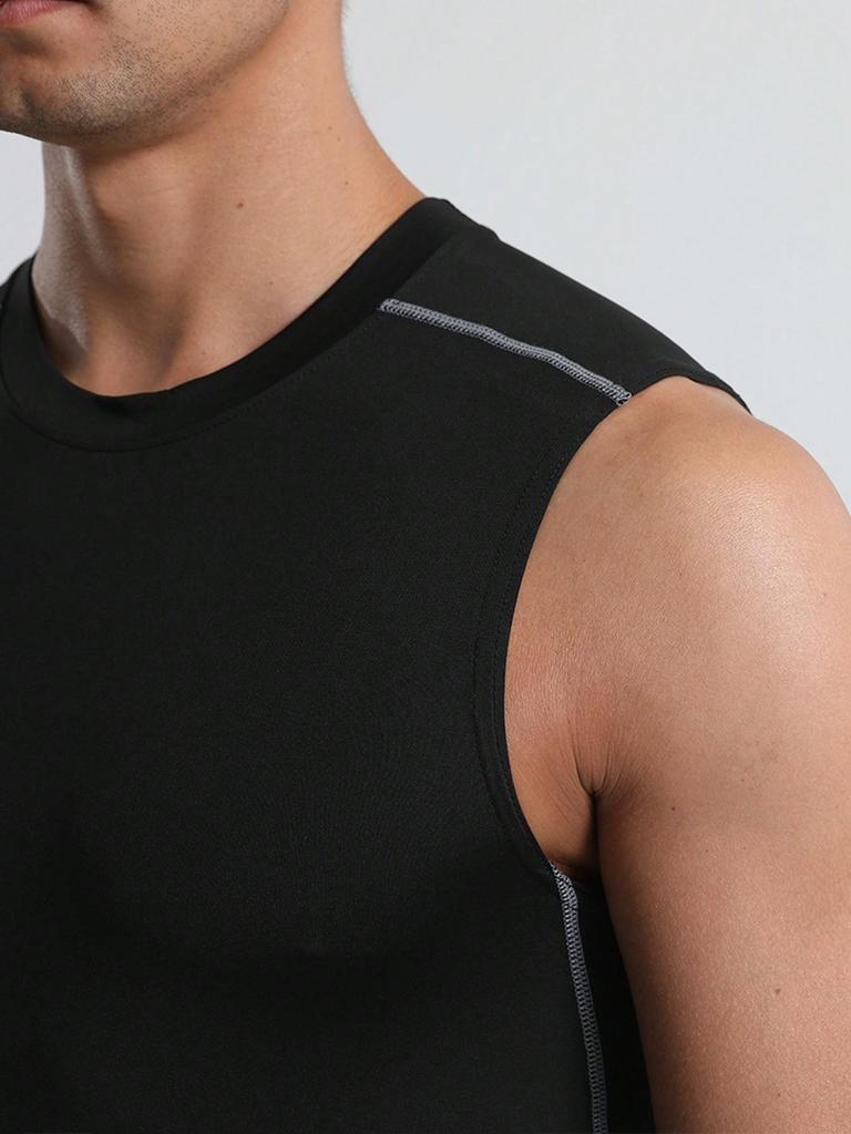 Men's compression vest, high elasticity round neck sweat absorbing quick drying sleeveless T-shirt, suitable for men's fitness training