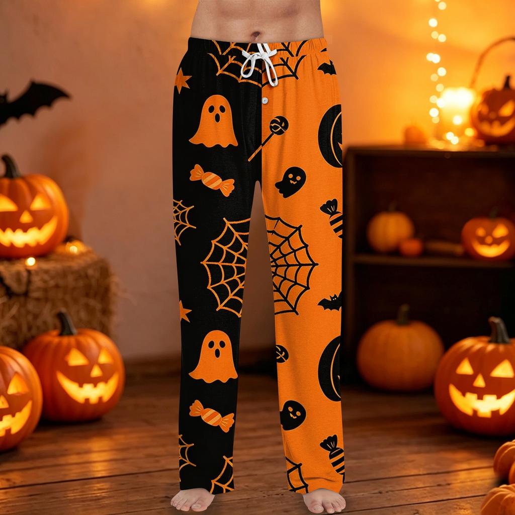 Men's Halloween Print Drawstring Lounge Pants Casual Sleepwear Pants Lightweight Comfortable Fit for Relaxing At Home or Sleep
