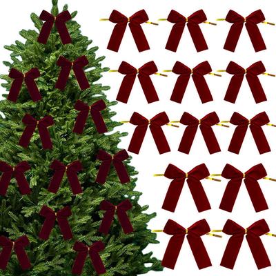 Red Velvet Bow Xmas Tree Pendant Xmas Tree Pendant Wedding New Year Party Decor DIY Gift Box Wrapping Christmas Bow