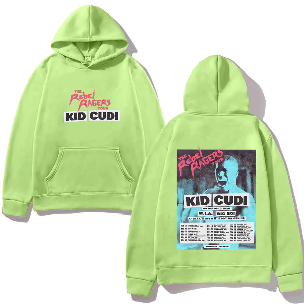 2026 Nova Estampa Kid Cudi Tour 2026 Moletom THE REBEL RAGERS TOUR Estética Harajuku Moletom Clássico Macio Punk Pulôver com Capuz Lã