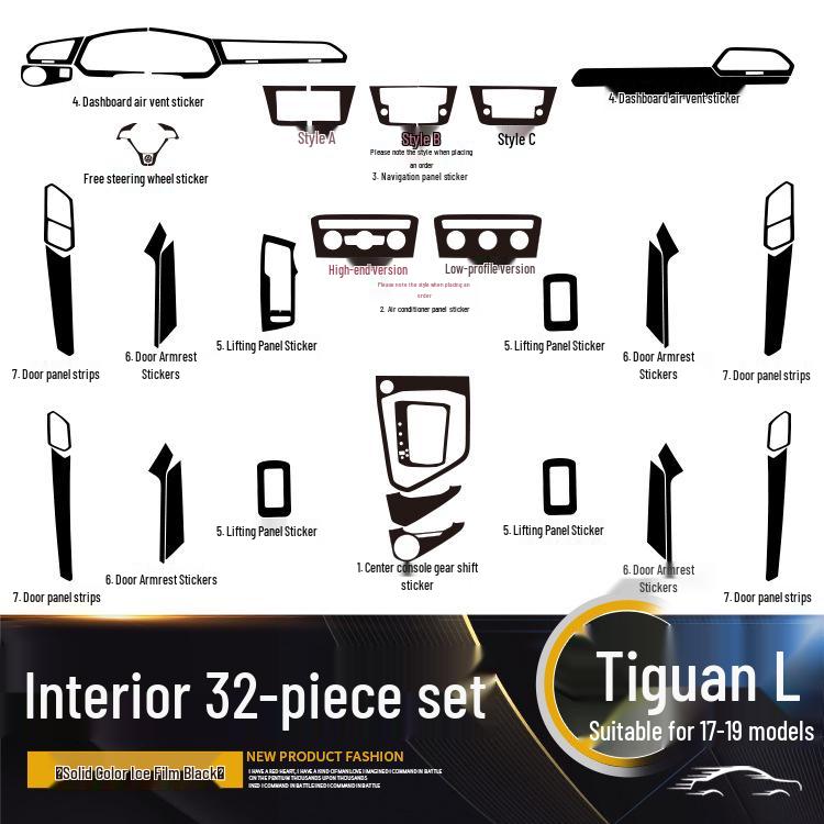Volkswagen Tiguan L Interior Carbon Fiber Film (2017-2019) - Anti-Scratch, Anti-Kick, Center Console & Door Coverage