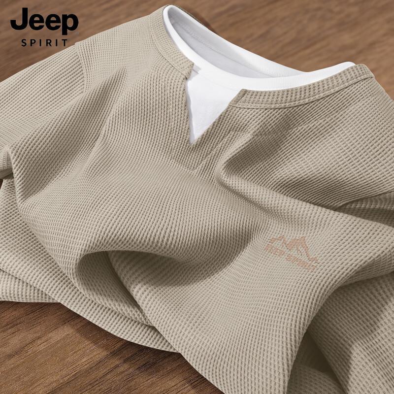 JEEP SPIRIT Men's Waffle Knit Long Sleeve Faux Two-Piece T-Shirt