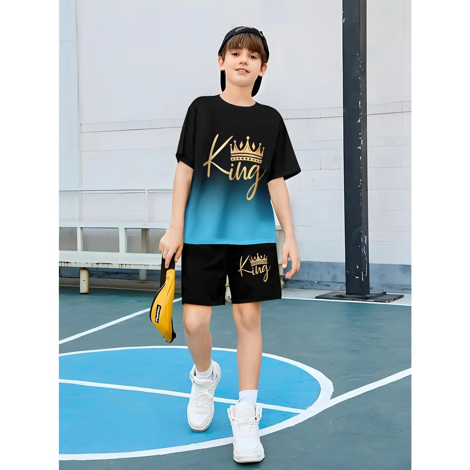

Boys set, fashionable 3D printed casual outdoor T-shirt shorts set 5-6 Years
