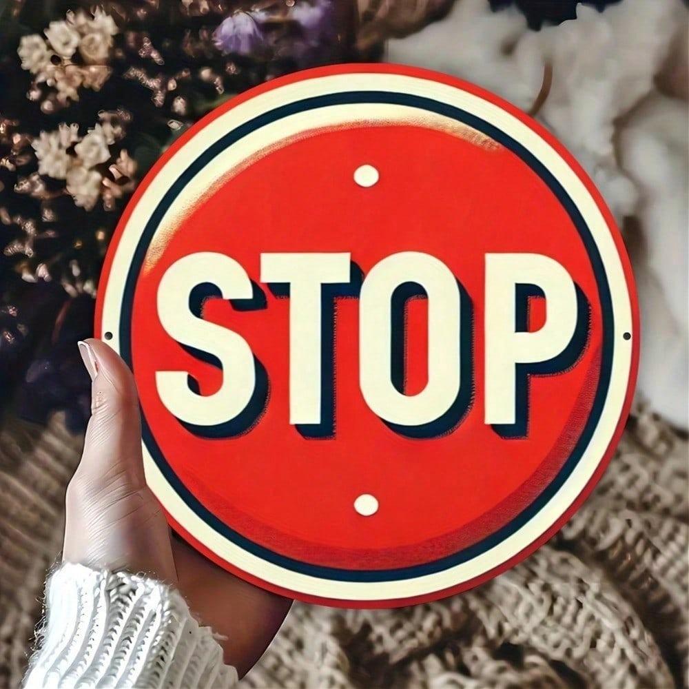 Vintage Floral Stop Sign Metal Wall Art 20x20 Inch, Retro Tin Sign with Pre-Drilled Holes, Waterproof Outdoor Decor for Home