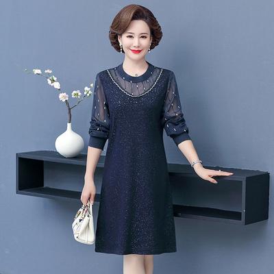 Round Neck High-end Spliced Long Sleeved Dress for Women's Spring Clothing Base Dress for Spring Style New Western Style