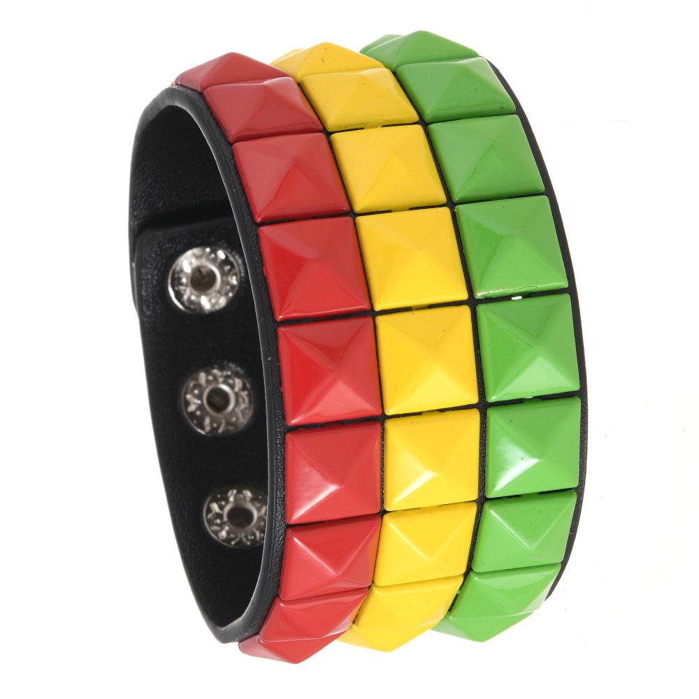 Multicolor Square Stud Faux Leather Bracelet - Punk Style