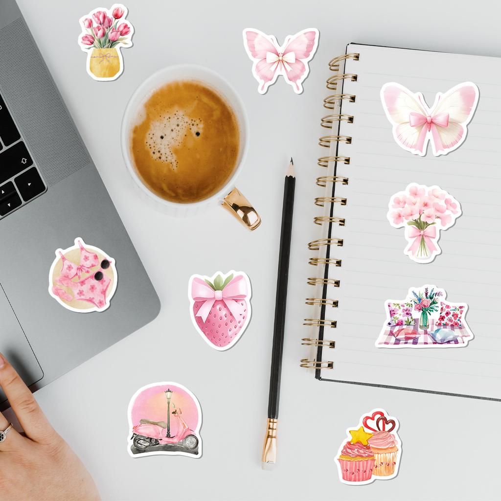 50 Watercolor Pink Series Graffiti Stickers Mobile Phone Computer Suitcase Waterproof Decorative Stickers DIY Stickers