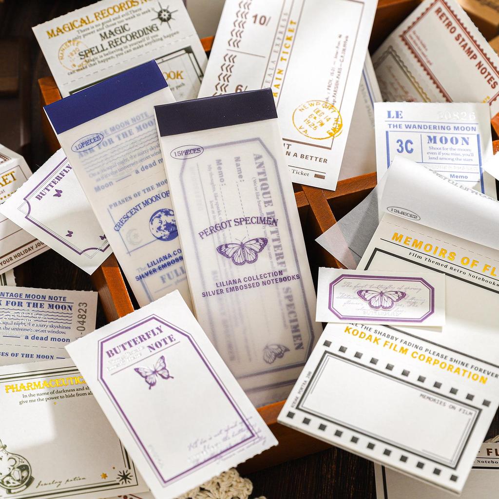 Paper Trace Liliana Collection: Hot Stamped Embossed Sticky Notes - 6 Styles for Journaling & Collage