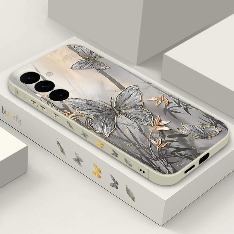 Lanyard Case For Samsung Galaxy S25 Ultra S24 S23 S22 Plus S21 FE A15 A16 A35 A36 A54 A55 A56 5G Bamboo Butterfly Printed Case Capa Coque