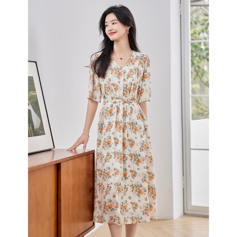 ORIGIN Women s V-Neck Floral Print Long Dress M