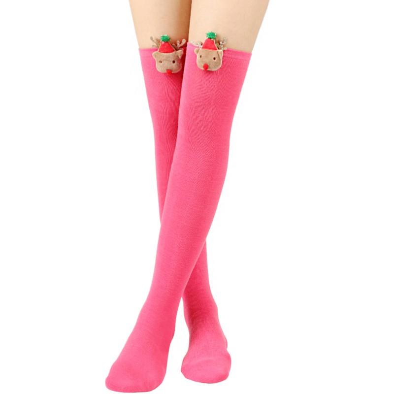 Womens Over Knee Socks Christmas Reindeer Striped Long Santa Claus Accessories