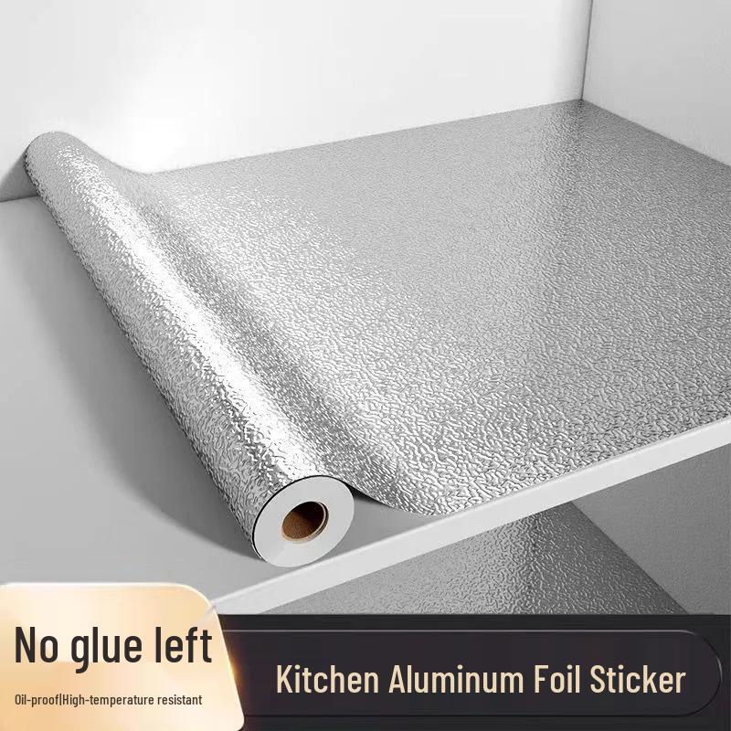 High-Temp Resistant Self-Adhesive Kitchen Foil Wallpaper: Waterproof, Oil-Proof, for Cabinets, Stoves, and Countertops.