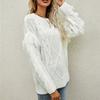 Women's Sweater Casual Round Neck Knit Solid Color Long-sleeved Tassel Pullover