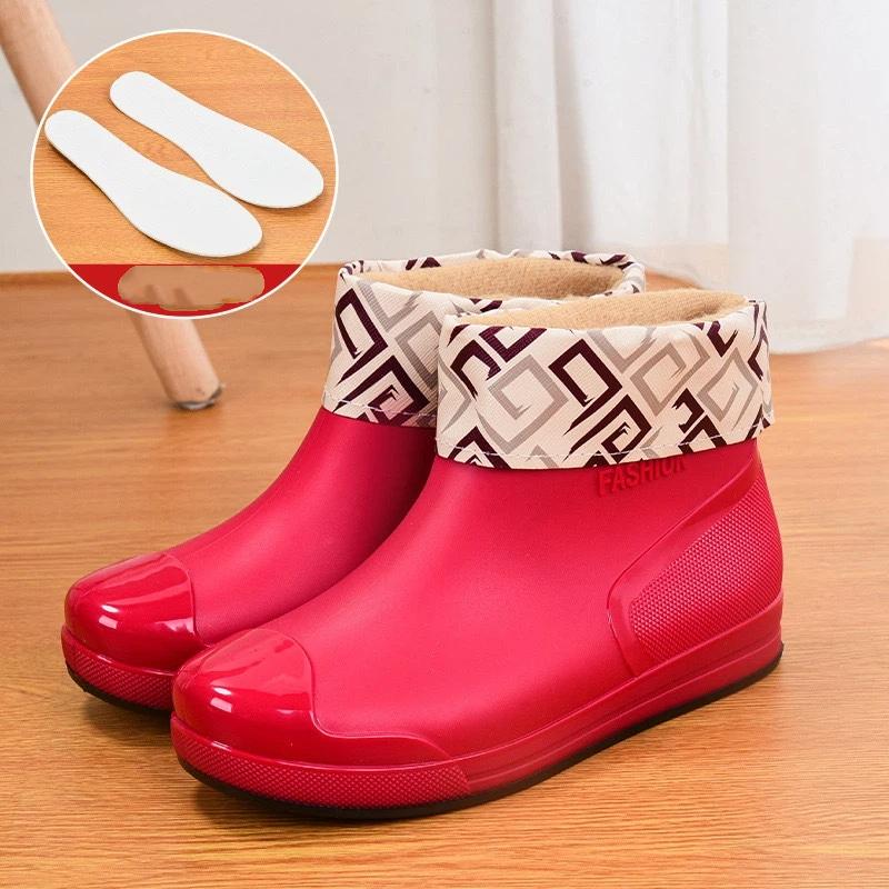 

Женская мода Нескользящие Водонепроницаемые Короткие Теплые Хлопковые Чехлы Дождевые Ботинки Резиновые Ботинки 41 красный