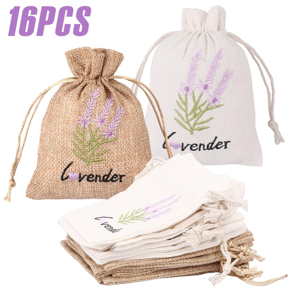16Pcs Linen Drawstring Bag Portable Breathable Vanilla Spice Bag 10x14 CM Multi-purpose Jewelry Herb Wedding Gift Storage Bags