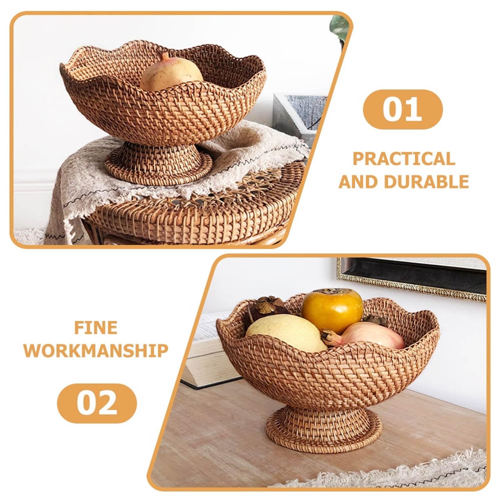 

Rattan Fruit Bowl Footed Decorative Basket For Kitchen Counter One Size