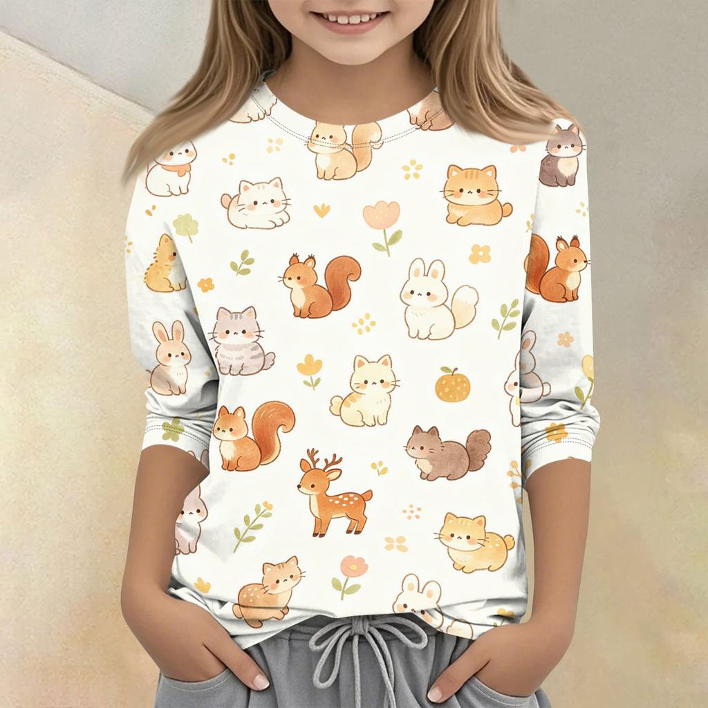 Kids Animal Print Casual T Shirt Crew Neck Three Quarter Sleeve Soft Comfortable Fit Lightweight Fabric for Everyday Wear