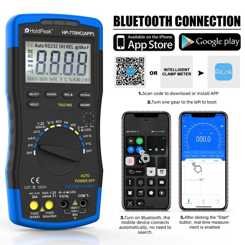 HP-770HC-APP Digital Multimeter True RMS with NCV Feature and Resistance Capicity Measure,Duty Cycle Test Bluetooth Auto Ranging