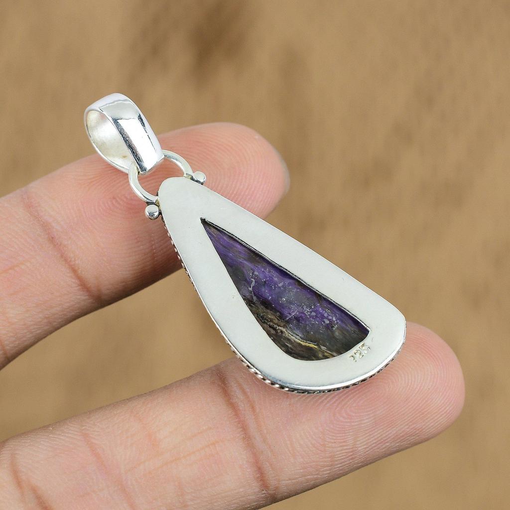Birthday Gift For Her Natural Russian Charoite Gemstone Pendant 925 Silver