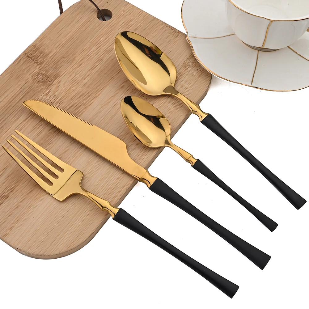 24pcs Dinnerware Set Stainless Steel Tableware Knife Fork Coffee Spoon Cutlery Dishwasher Safe Kitchen Dinner Silverware