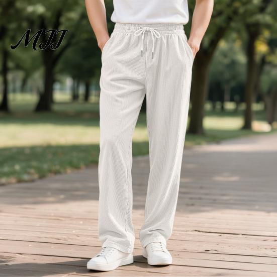 Wide Leg Mens Casual Trousers Men Corduroy Baggy Sweatpants, Drawstring Waist Straight Joggers, Pants Solid Color Athletic for Jogging Gym Workout