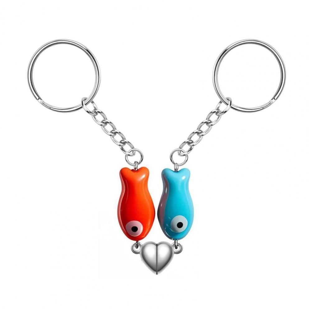 Heart Strap Magnetic Matching Keychain Hanging Ornament Couples Keychain  Best Friend orange blue keyring