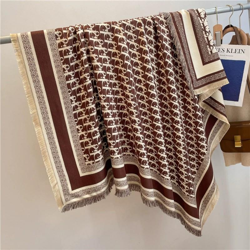 Warm Thick Wool-Blend Scarf With Tassels Soft Faux Cashmere Square Shawl Women Winter Office Daily Wear