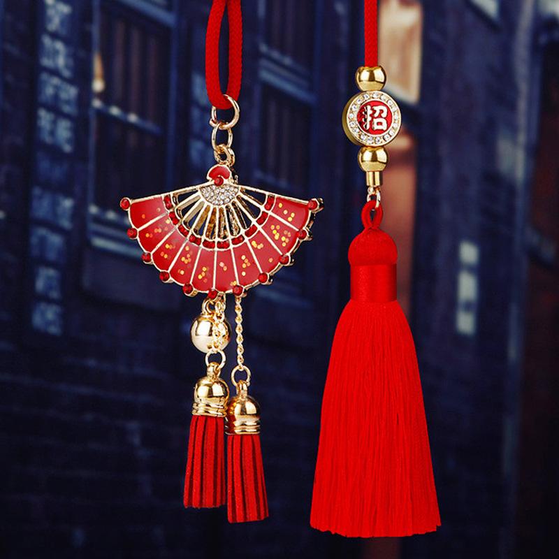 Flower fan, car pendant, rearview mirror pendant, safety and wealth decoration, car interior charm, car pendant