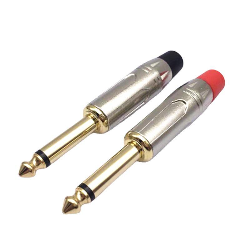 6.5mm Nickel-Plated Dual-Core Mono Mic Mixer Plug with Red-Black Tail Solder Joint