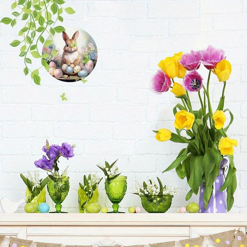 2D Flat Round Vintage Easter Bunny & Egg Acrylic Decoration Sign, Suitable for Wall Decoration, Porch, Room, Villa, Accents Home, Hallway, or Workplac
