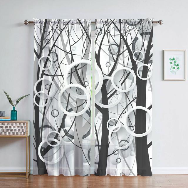 Weißer Stein Lila Rose Floral Sheer Voile Vorhang für Wohnzimmer Schlafzimmer Küche Fenster Dekor Geometrische Blumen Tüll Vorhänge