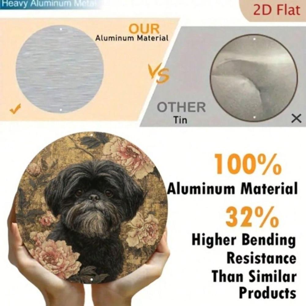 Shih Tzu Round Aluminum Wall Sign 8 Inch Outdoor Decor with Hole