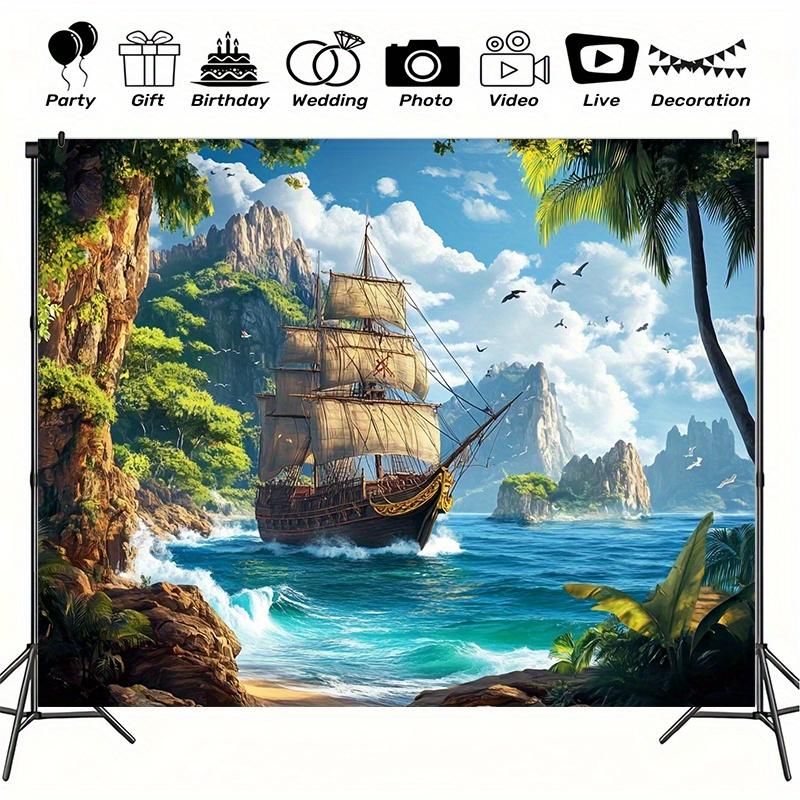 1 Piece of Polyester Pirate Ship Background Fabric, a Marine-themed Photography Backdrop, Indoor/outdoor Party Banner