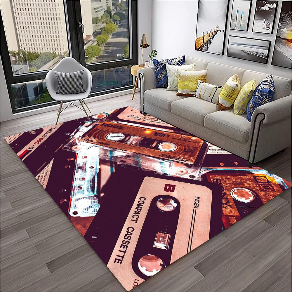 3D Music Cassette Tape Retro Pattern Carpet Rug for Home Living Room Bedroom Sofa Doormat Decor,kids Area Rug Non-slip Floor Mat