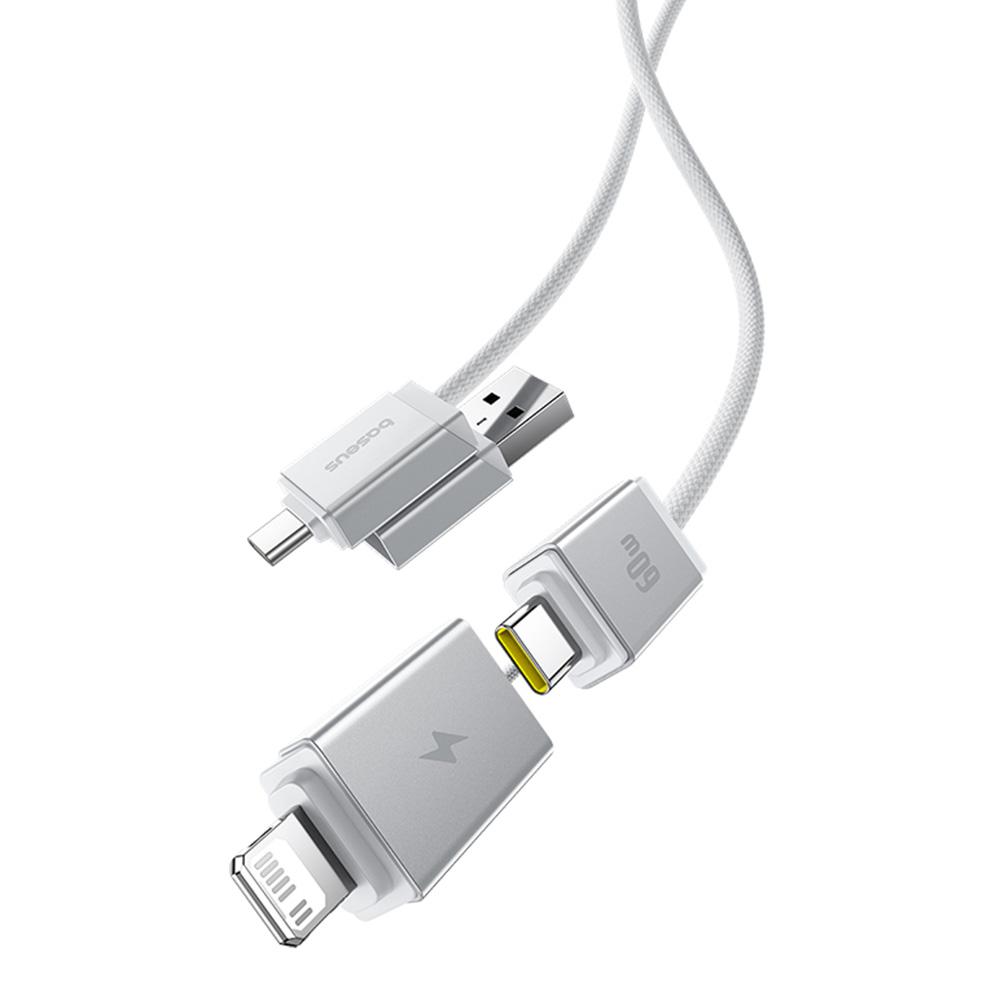 BASEUS Versatile 1m Two-For-Two Fast Charging Cable USB+Type-C to Type-C+Ip Data Cord