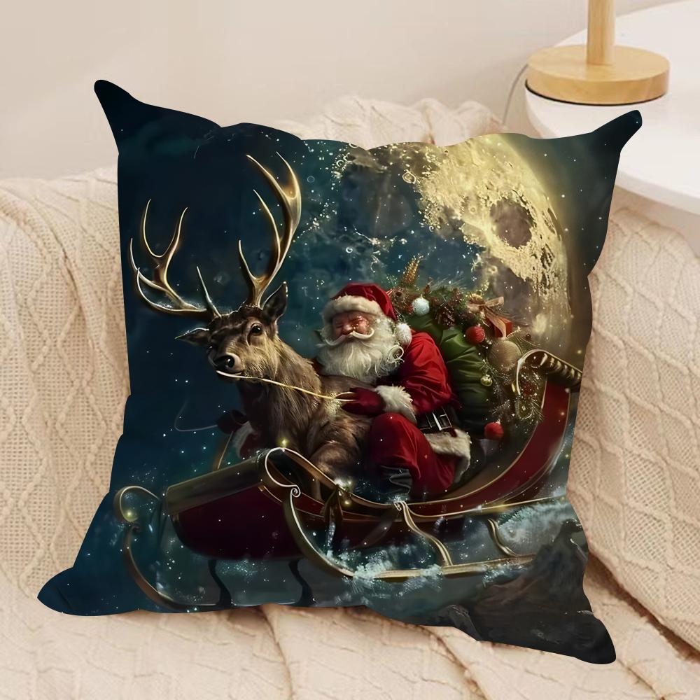 Santa Claus Christmas Cushion Cover Silky Short Plush Invisible Zipper Dustproof Sofa Pillow Case For Home Decor