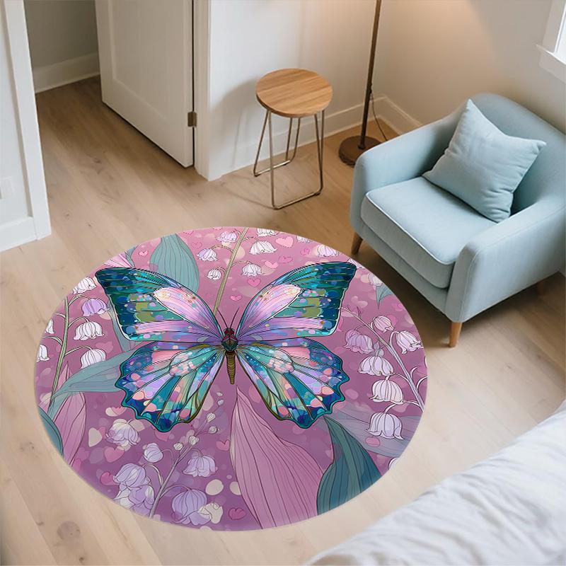 Vlinder,Ronde Vloerkleed,Tapijt voor Woonkamer Slaapkamer Bank Speelkamer Decoratie,Antislip Vloermat