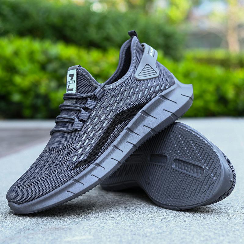Fashion Casual Sports Shoes for Men Fly Woven Breathable Shoes Mesh Lightweight Shoes Round Head Solid Colour Non-slip Zapatillas Hombre