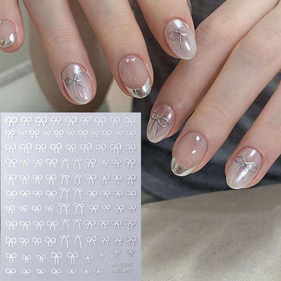 1pcs Black White Pink Mini Bowknot Design Nail Art Sticker Self Adhesive Lace Ribbons Bow Butterfly Decals Nail Art Decoration