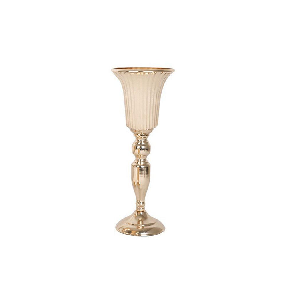 European Style Wedding Flower Vase Golden Dried Flower Pot Metal Trumpet Vases  Living Room