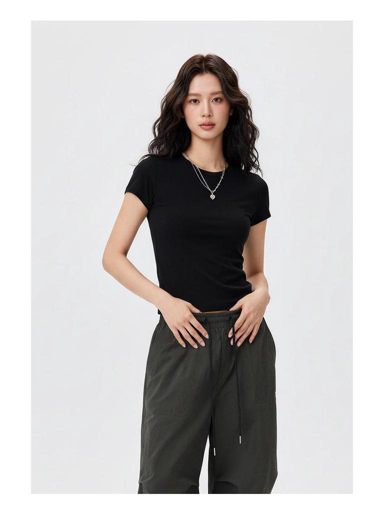 Women's Straight Shoulder Slim Fit T-Shirt - Short Sleeve, Versatile Summer Top