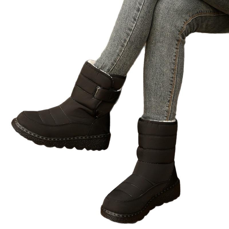 Women's Wide Width Snow Boots, Waterproof Round Toe Mid-Calf Boots, Plush Lined Platform Winter Booties for Women