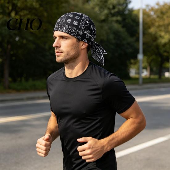 Hiking Headband Paisley Cooling Headscarf Cap Set, Sweat Wicking Adjustable Elastic Strap Bandana Straps Fit Breathable Hand Washable Headwrap Hat