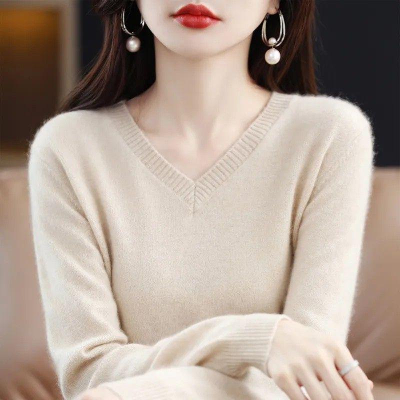Australian Wool V-Neck Loose Knit Sweater for Women - 2025 Autumn/Winter Collection