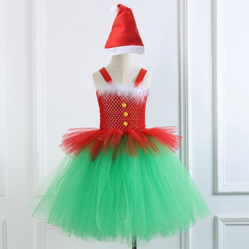 Kinder Weihnachten Elf Kostüm Zubehör für Mädchen 2-12 Weihnachten Geburtstag Fotografie Enthält Kleid und Weihnachtsmütze